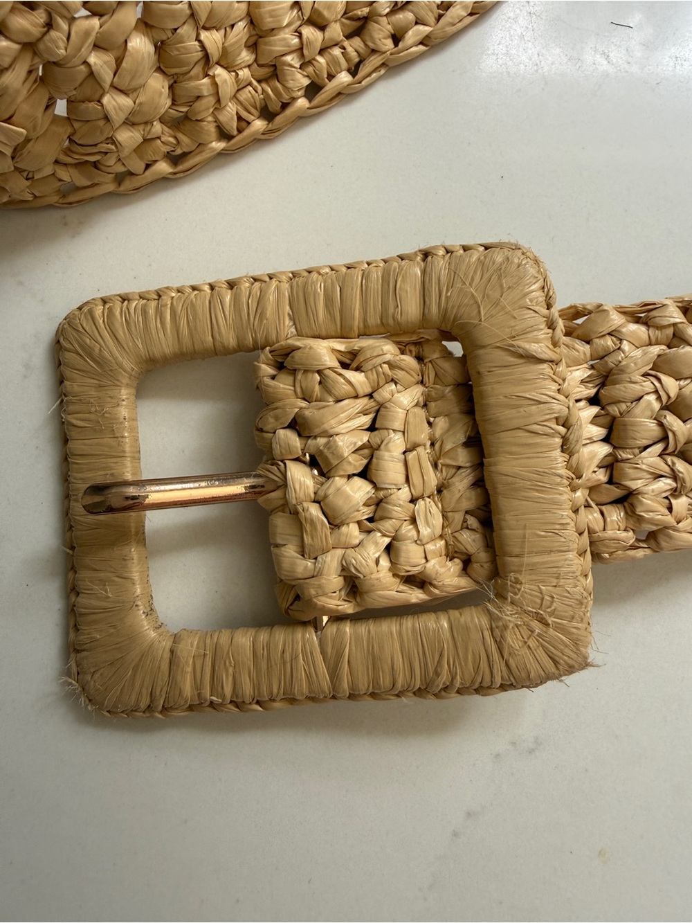 J. Crew Woven Square Buckle Belt Natural Rayon Raffia Belt Size XS/S - Picture 2 of 5